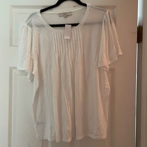 LOFT White Pintucked Flutter Tee - new with tags